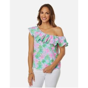 Lilly Pulitzer Turtle Surf Blue So Shellegant Zeldie One-Shoulder‎ Top XL XXL